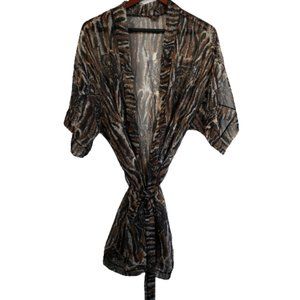 Womens Tunic with Sache One Size See Through Tiger Print Brown Black Beige